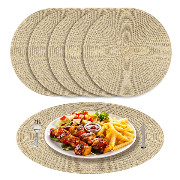 Beige punotut pyöreät tabletit, 6 kpl, lämmönkestävät pestävät tabletit keittiöön, 38 cm, kulta Gold