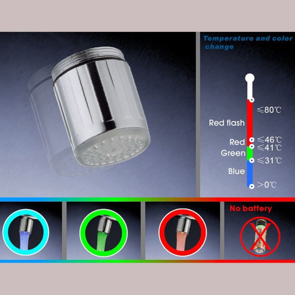2-pack färgglad LED-vattenkran med 3 färger temperaturkontroll, vattenströmskran Disktrasa för kök och badrum.