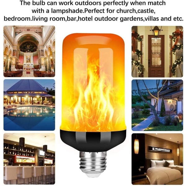 E27 Flammepære, 5W LED-flammeeffektpære med 4 lystilstande, Indendørs udendørs dekorative pærer til jul (2 STK)