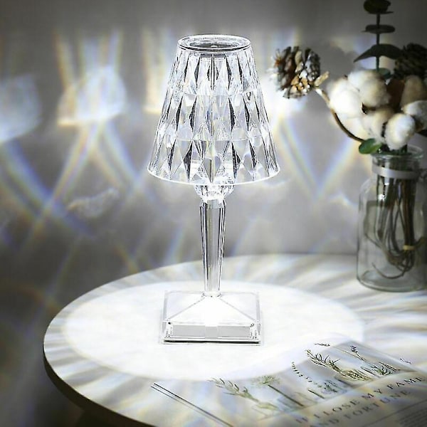 Diamond Crystal Bordlampe, USB Genopladelig Krystal Soveværelse Natlampe, Justerbar Temperatur/Lysstyrke