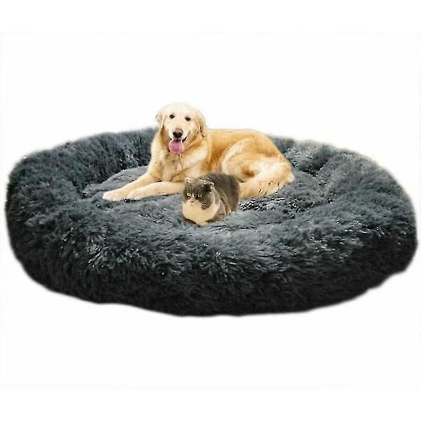 Vaskbar Ekstra Stor Rund Myk Katte- og Hundebed Med Puteluksus Dyrekurv-60x60cm-grå 60cm