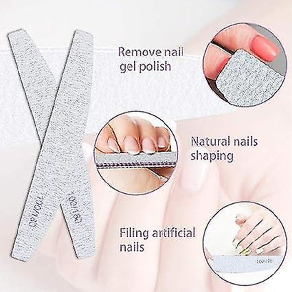 Nagelpoleringsremsor, professionell nagelfil, 16 st dubbelsidig nagelfil - 100/180 grit tvättbar fil för naglar, salong