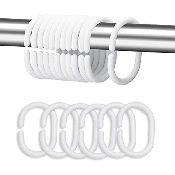Plast duschdraperiringar krokar för badrum duschfönsterstång (12-pack vita)