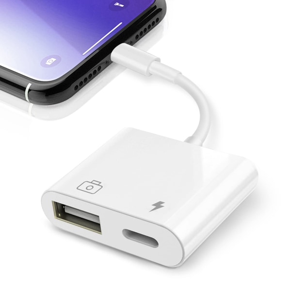 Saliop USB-adapter for iPhone/iPad, USB OTG-adapter og ladeport 2 i 1, kameraadapter støtter lyd/MIDI-grensesnitt og kortlesere