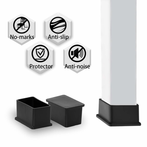 8-pak ikke-mærkende PVC rektangulære stolehætter til stole- og møbelben (passer til 50 x 100 mm, 2" X 4") ben, sort