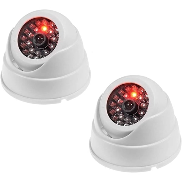 2 St. Attrapp Övervakningskamera CCTV Dome Kamera Med LED Blinkande Realistisk Imitation för Hemsäkerhet, Vit