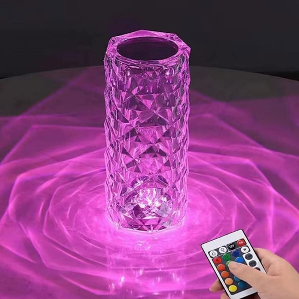 Krystallampe Romantisk LED Rose Diamant Bordlampe 16 Fargeskiftende RGB Nattlys for Soverom Stue Festmiddag Valentinsdag Juledekor