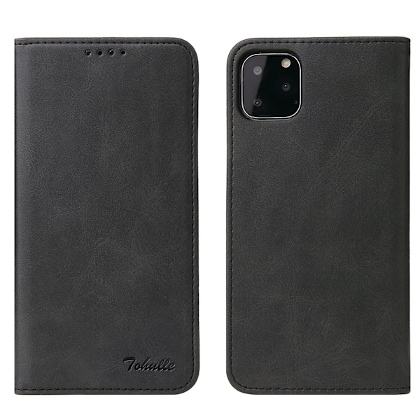 iPhone 11 Etui Premium PU Læder Wallet Etui med Kortholder Støttefod Indbygget Magnetisk Lukning Flip Folio Telefon Cover til iPhone 11 - Sort