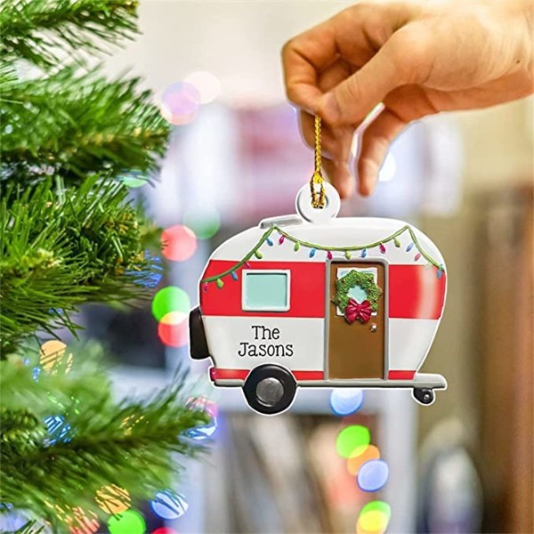 Juldekorationer, julgransdekorationer hängande kännetecken, hängande presenter för träfordon för hem/skola/butik/fest (husbil 2-pack)
