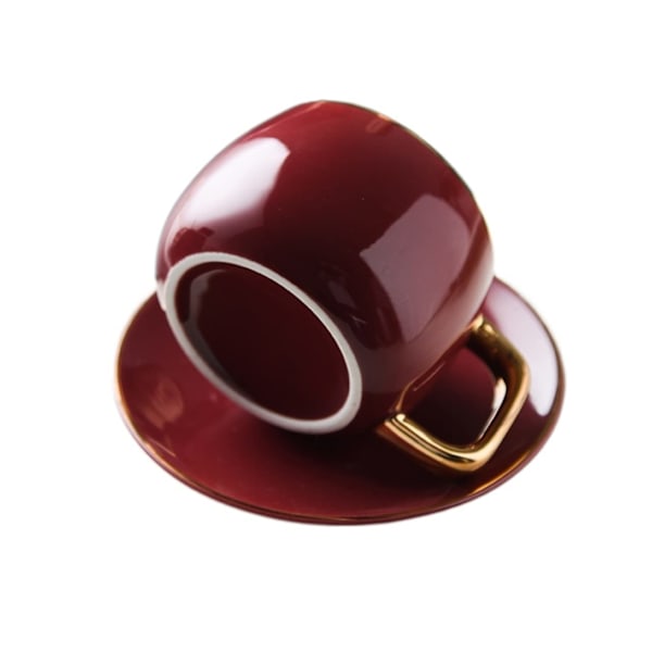Kaffekop, tekop og underkopper, moderne design, porcelænskaffekop og underkop, keramik, enkelt krus, let luksus espressodrikkevare til te (rød)
