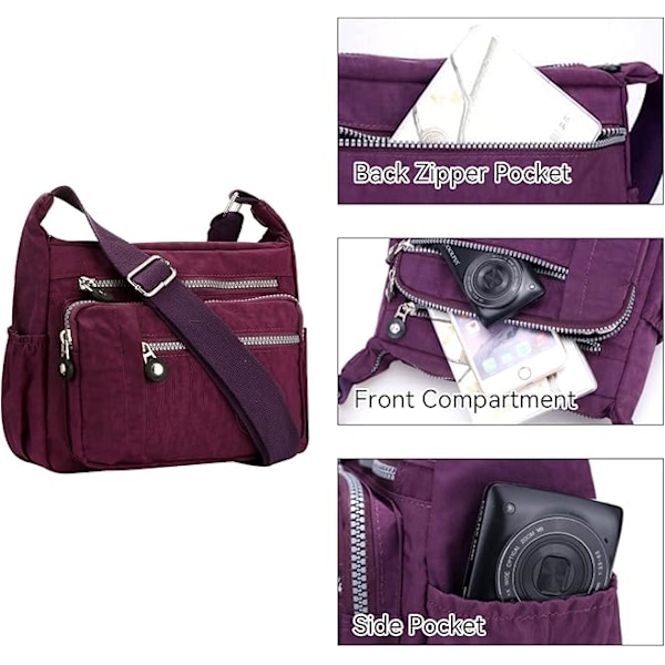 Dam Casual Multi-Pocket Crossbody Väska Resehandväska Messenger Väska för Shopping Vandring Daglig Användning Rose red