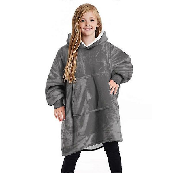 Pleddgenser for barn Oversized hettegenser Pledd Supermyk fleece Morgenkåpe Varmt komfortabel hettejakke - Grå