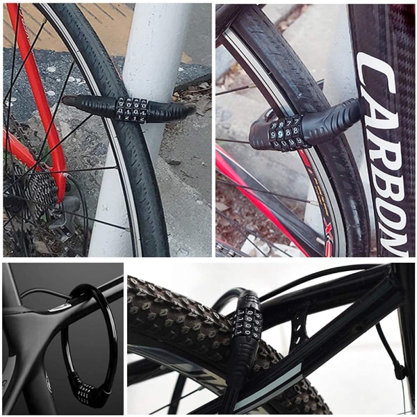 Cykel Lås, 4-cifret Kode Cykel Lås Bærbar Tyverisikring Cykel Kode Lås til Cykler, Motorcykel, Elcykler, Garage Kabel Lås, Sort