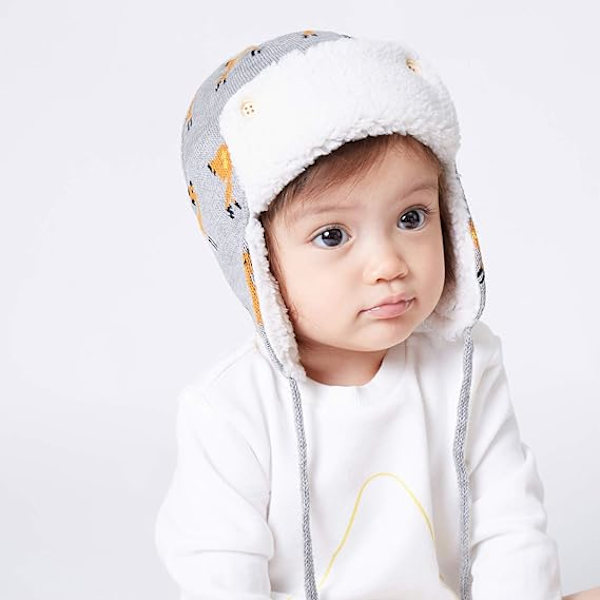 Baby Pojkar Flickor Djur Öronlapp Hatt Dinosaurie Rävtryck Varm Fleecefodrad Mössa Julklapp