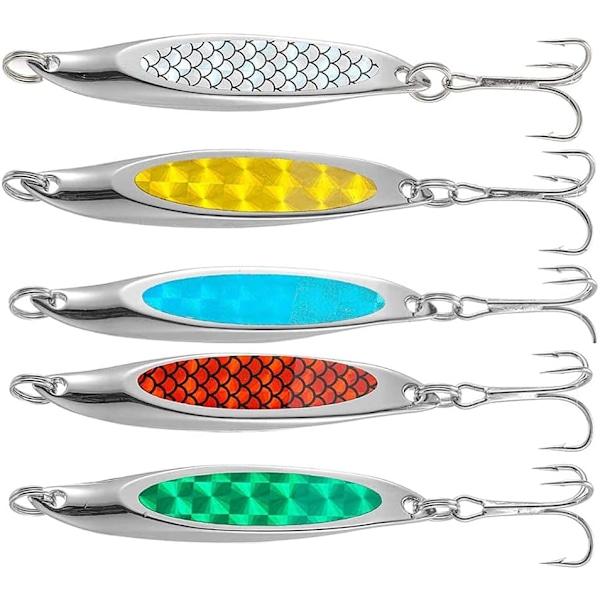 5-delt sett med metallsluker for havfiske, metallpaljetter skråskåret paljetter metall langkast havfiske 7cm21g havabbor paljettsluker