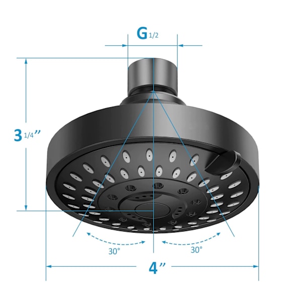 Bruseshowerhoved, Højtryks Regn Fast Bruseshowerhoved med Justerbar Metal Svingarm, Badeværelses Bruseshowerhoved 4 Tommer Høj Flow Bruseshowerhoved, sort