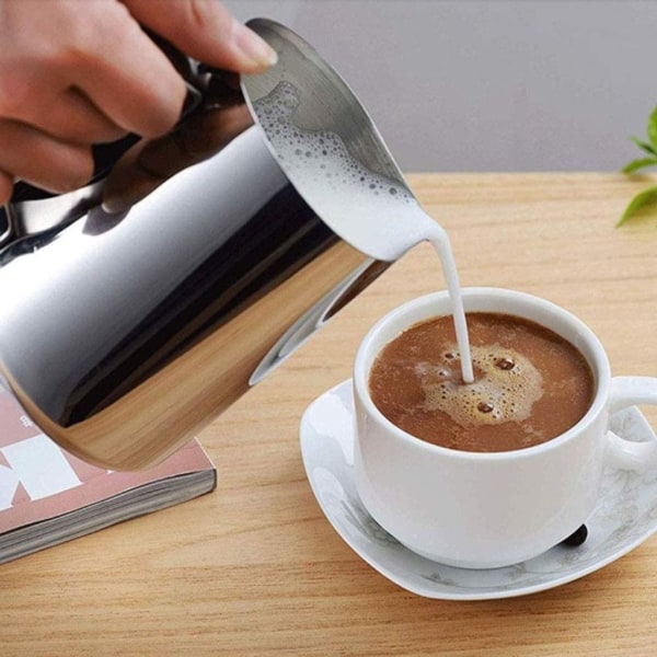 350 ml mjölkkanna i rostfritt stål - cappuccino-kanna hällkanna espressokopp - perfekt för espressomaskiner, mjölkskummare, latte art