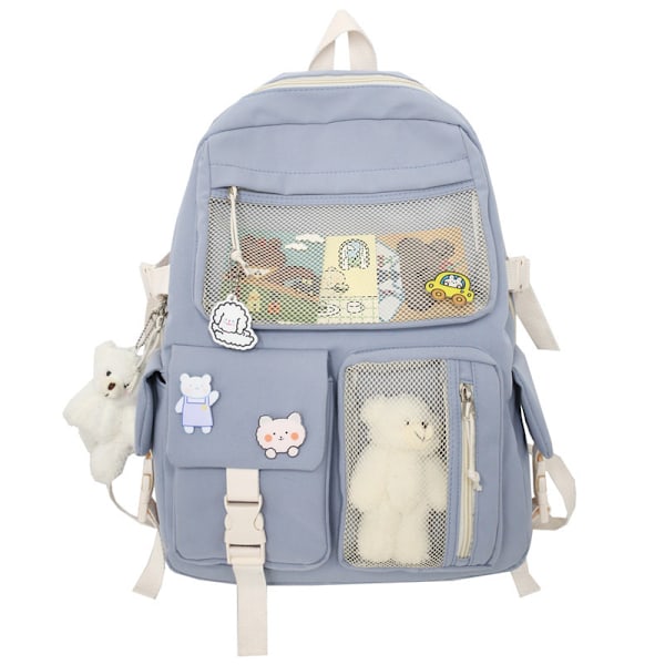 Kawaii Ryggsäck med Söta Pins och Tillbehör Söt Kawaii Ryggsäck för Skolan Kawaii Tjej Ryggsäck (Svart)