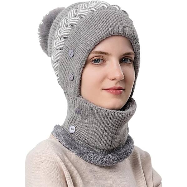 Hattu- ja huivisetti, Talvihattusetti, Naisten huivi- ja hattusetti, Naisten huivi, Hattu- ja maskisetti, Joululahja Grey