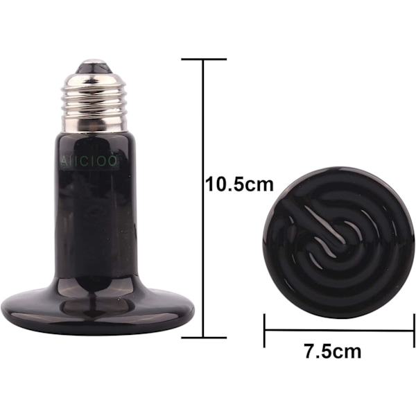 Skildpadde Varme Lampe - Keramiske Varmelamper, Terrarium Varmepærer, til Reptiler Hvile med Ikke-Lys Skrue E27 220-240V, 75W, Sort