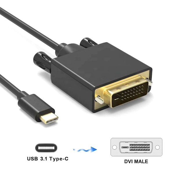 USB C till DVI Kabel Konverter Display Skärm Adapter 1.8m Typ C till DVI Sladd