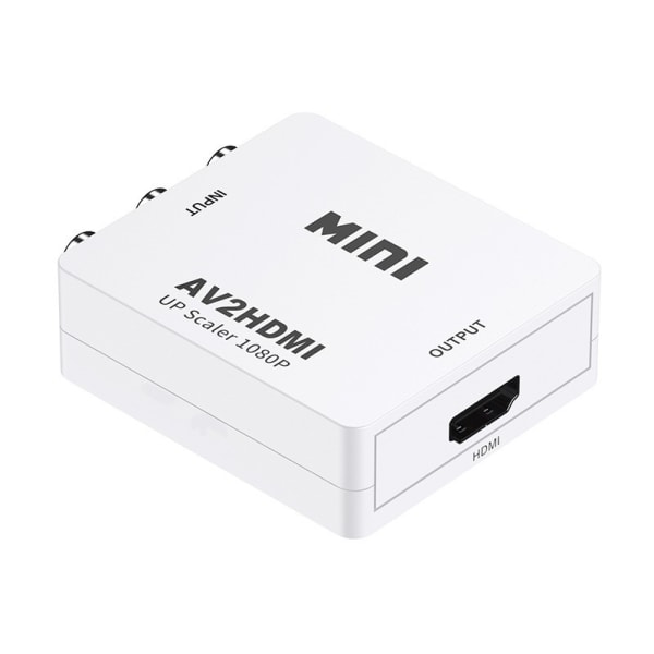 Mini AV RCA CVBS till HDMI Video Audio Converters Adapter Support 720 1080P för kamera, Xbox 360, PS1, PS2, DVD-spelare, VHS（Vit）
