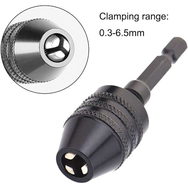 0,3-6,5 mm nøglefri borepatron konverteringsværktøj hurtig skift konverter skruetrækker driver adapter med 1/4'' sekskantet skaft