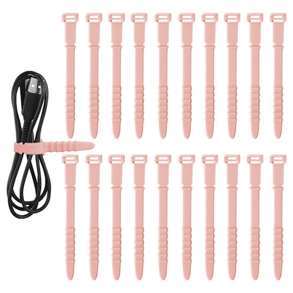 20 stk Gjenbrukbare Trådbånd, Elastiske Kabelorganiseringsstropper Kabel-Zip-Bånd for Ladingkabler USB-kabler Hodetelefoner Linjer Penner Nøkkelringer, Rosa