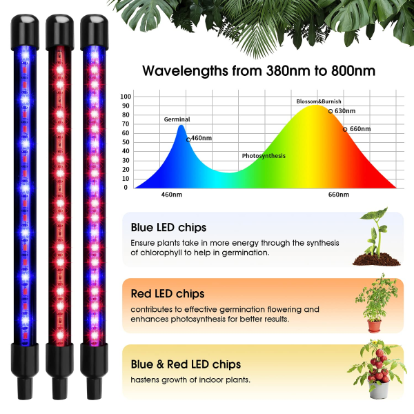 Växtlampor för inomhusväxter, 80 LED-lampor Röd & Blå Fullspektrum, 4 Huvuden Växtlampor med Timer, Plantor och Suckulenter Red & Blue Full Spectrum