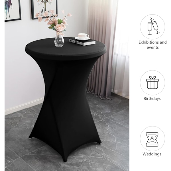 Stretch Duk, 2 Deler Vaskbar Polyester Duk Rundt Spisebord Duk Cocktailbord Beskyttelse 80x110cm (Svart)