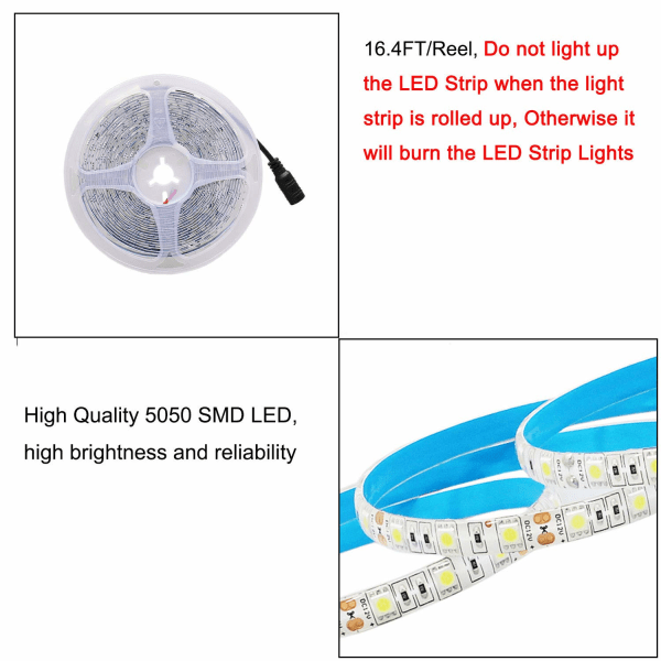 2V LED Strip Cool White 6500K, 5 meter Flexibel 300 LED 5050 SMD IP65 Vattentät LED Strip