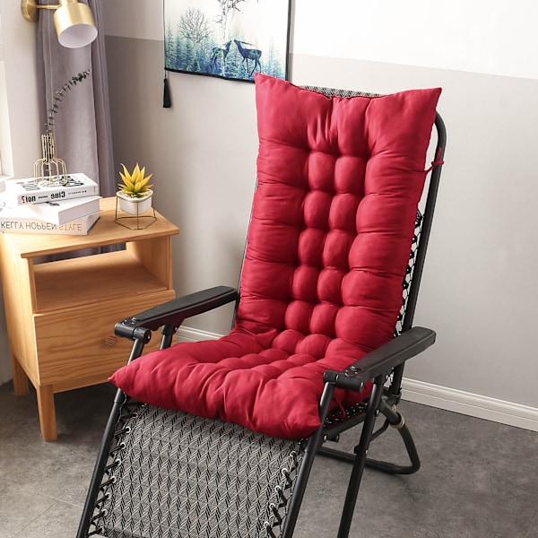 Højrygget Stolhynde, Fortykkede Havestolhynder, Udendørs Terrasseloungehynde, 3D Rektangulær Form Hynde, Vinrød, (48*155*8CM) Wine Red