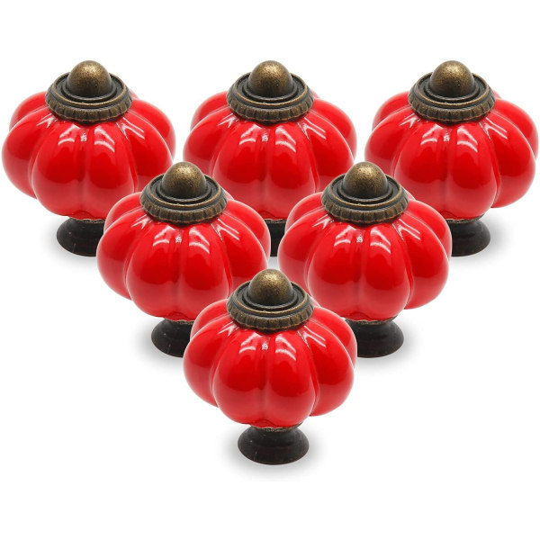 12-pack keramiska dörrknoppar svarta lådknoppar, pumpa keramiska knoppar Vintage skåpsknoppar med monteringsskruvar, antika garderobsdraghandtag, röd red