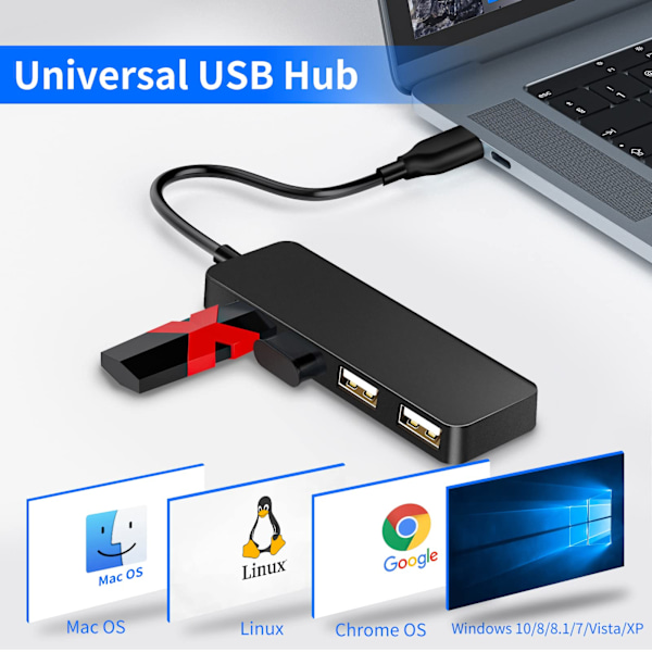 USB Hub, 4-Port USB Hub Ultra Slim Bærbar USB Splitter til iMac Pro, MacBook Air, Mac Mini/Pro, Surface Pro, Notebook (usb 2.0hub)