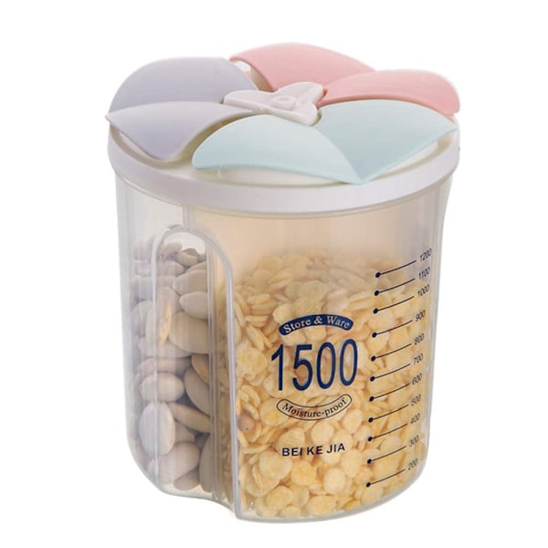 Lufttäta Förvaringsburkar med Lock, Cornflakes Förvaringslåda Kök Spannmålsbehållare, Läcksäker Plastbehållare för Spannmål, 1,5 L / 3 Fack