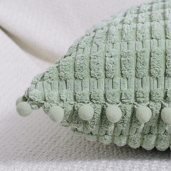 Pakkedekorative putetrekk 45x45 cm med dusker for sofa, seng, stue, bondegård Boho hjemmeinnredning Light green