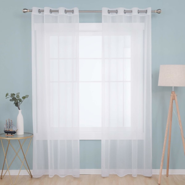 Sæt med 2 luksuriøse gennemsigtige voile gardiner dekorationer til lille vindue 132 x 160 cm Hvid