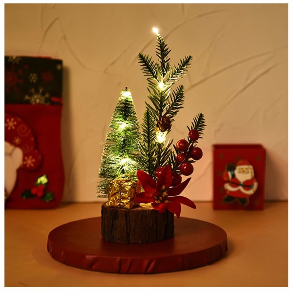 Mini juletre borddekorasjoner Jul hjemmedekorasjon kunstige bær Furu Grener Julefest ornamenter（Blomst）