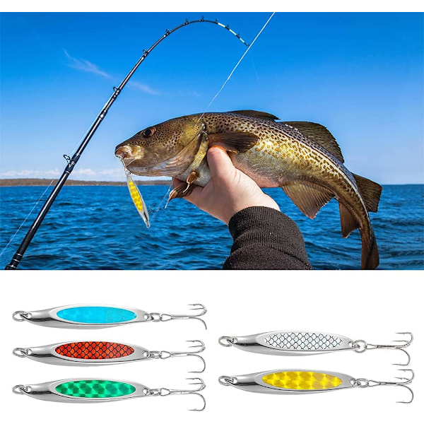 5-delars set med metallbeten för havsfiske, metallskeddrag snett skurna paljetter metall långkast havsfiske 7cm 21g havsabborre paljettdrag