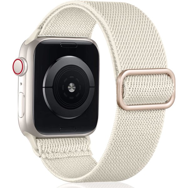 Loop-stropp kompatibel med Apple Watch-reim, justerbar elastisk nylonflettet sportsreim for iWatch SE Series 9/8/7/6/5/4/3/2/1 Starlight