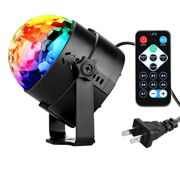 360° Roterande Diskokula LED Party Lampa Musikaktiverad Discolampa med Fjärrkontroll, 7 Dynamiska RGB Färger Ljuseffekter