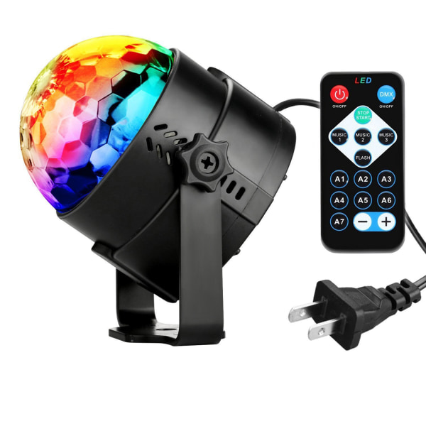360° roterende discoball LED-festlampe Musikkaktivert discolys med fjernkontroll, 7 dynamiske RGB-farger lyseffekter