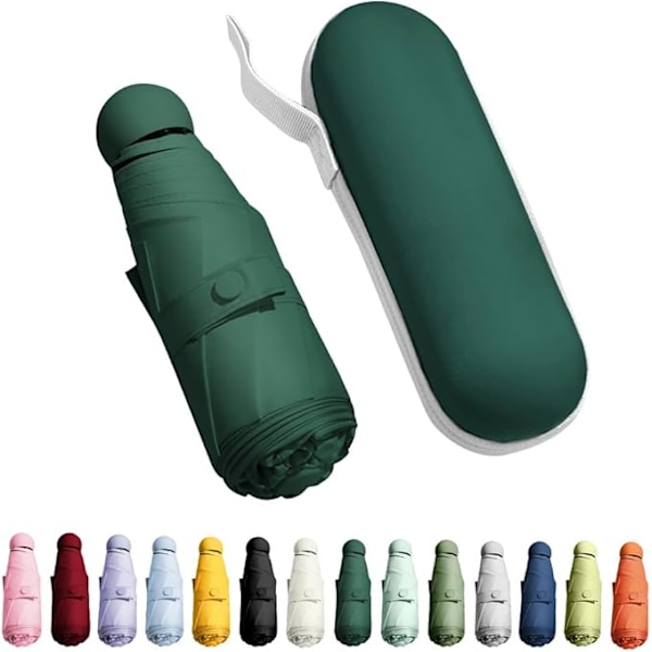 Rejseparaply - Mini kompakt foldeparaply med pose, 8 ribber, letvægts bærbar paraply, lille sol- og regnparaply Dark green
