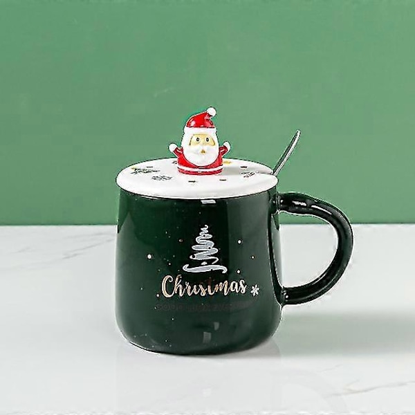 Christmas Mug Pine Elk Printed Cartoon Water Bottle With Cover And Spoon New Colorful Festival Household Ceramic Coffee Cup