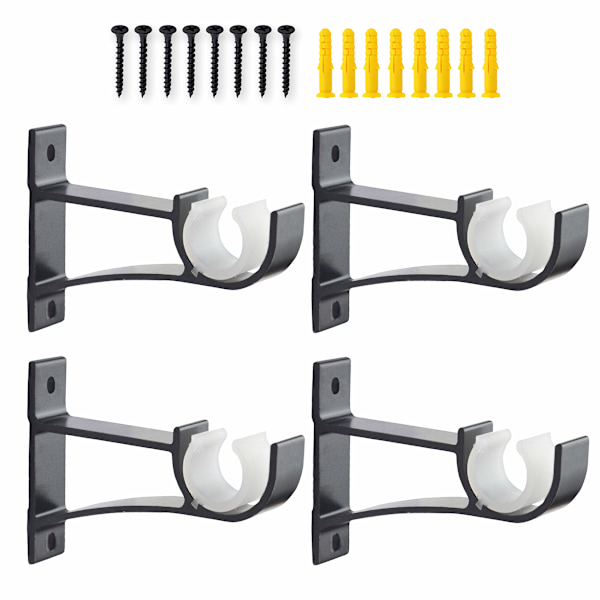 4-pakks Heavy Duty Gardinstangbrakett Enkelt Gardinstang Holder for 0,8 til 1 tommers Gardinstang Robuste Gardinstangkroker Svart