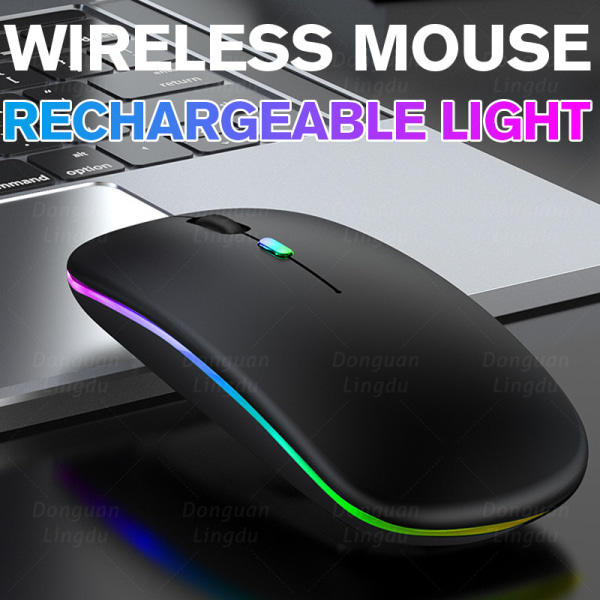 Trådlös LED-mus, G12 Slim uppladdningsbar trådlös tyst mus, 2,4G bärbar USB med USB mottagare och Type-C-adapter (svart)
