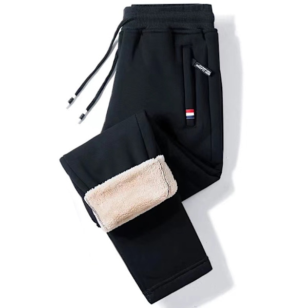 Män Herrbyxor Vinter Varma Fleecebyxor Lammull Tjocka Casual Termiska Sweatpants Män Joggers, L Svart black