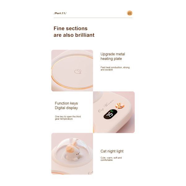 Smart Kaffekopvarmer, Katte-Kaffekopvarmer med Natlys, Automatisk Afbrydelse, 3 Temperaturindstillinger LED-Display til Kaffe Te Mælk Kakao, Grøn