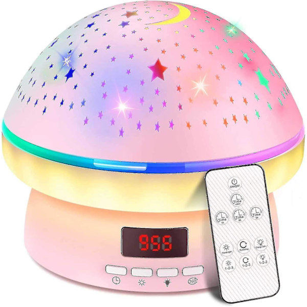 Sopp stjernehimmel projektorlampe, soverom atmosfære himmel lampe Timer Roterende stjerne projektor nattlys for barn, gaver for 3-10 år gamle barn