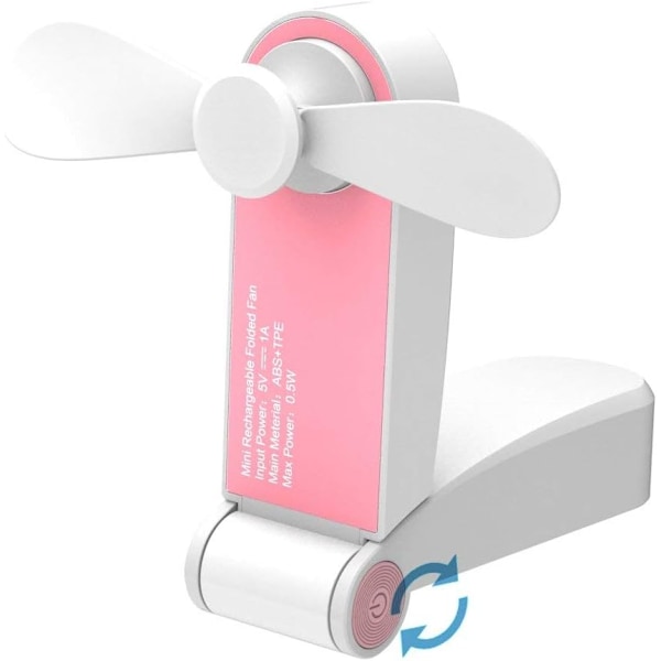 Handhållen Mini Fläkt Bärbar Hopfällbar Fickfläkt USB Uppladdningsbar Skrivbordsfläkt Små Resefläktar för Hem, Resor, Camping, 2 Hastigheter